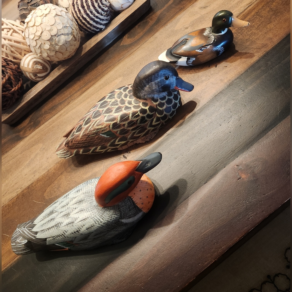 3pc Painted Wood Duck Decoy Home Decor